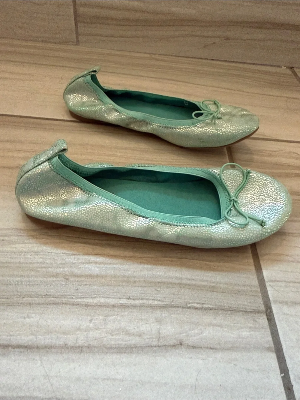Kenneth Cole Kids Mint Green Iridescent Bow Ballet Flats